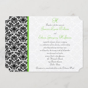 Invitation Black, White, Green Mariage damassé