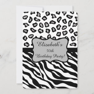 Invitation Black White Grey Zebra Leopard Skin 50e anniversai