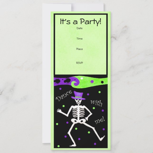 Invitation Black White Halloween Skeleton Bones Danse (Devant)