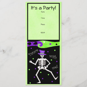 Invitation Black White Halloween Skeleton Bones Danse