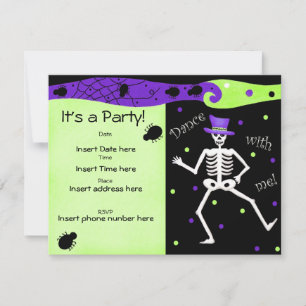 Invitation Black White Halloween Skeleton Bones Danse