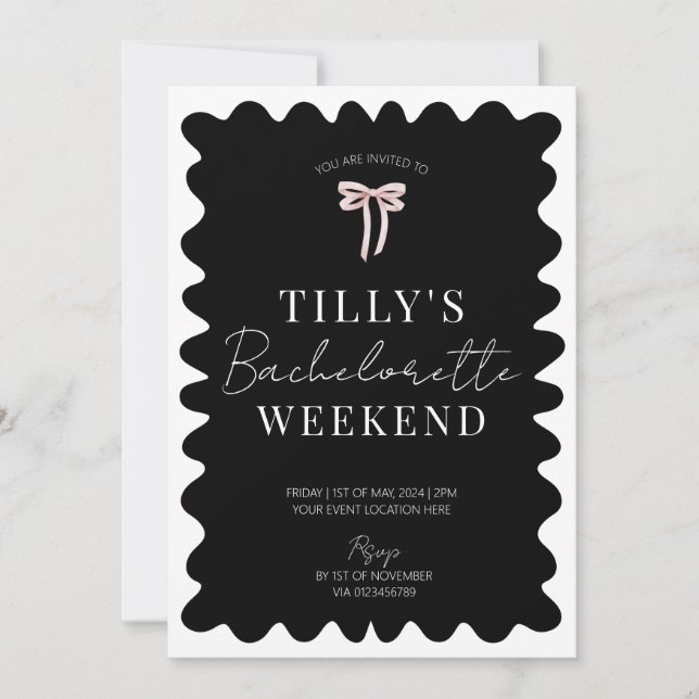 Invitation Black White Hen Do Bachelorette Heekend Itinéraire (Devant)