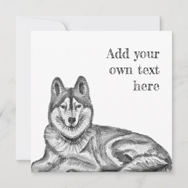 Invitation Black & White Ink & Watercolor Siberian Husky (Devant)