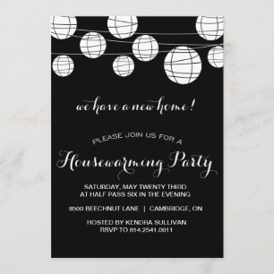 INVITATION BLACK WHITE LANTERNS HOUSEWARMINING PARTY INVITATI