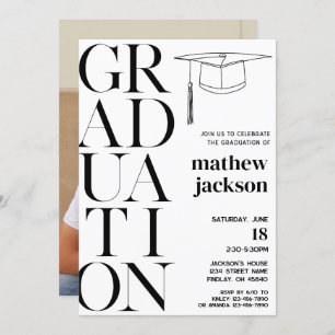 Invitation Black White Minimalist '24 Graduation Party