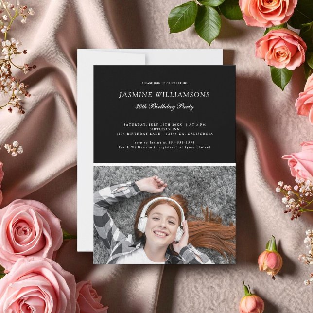 Invitation Black White Minimalist n'importe quel âge Annivers (Créateur téléchargé)