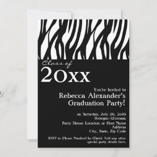 Invitation Black+White Mod Zebra Graduation Party