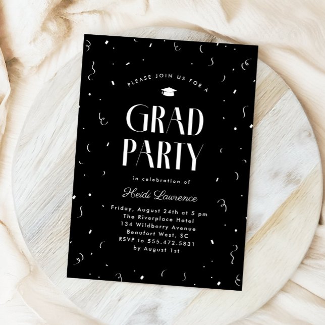 Invitation Black + White Modern Typography Graduation Party (classic black and white modern typography graduation party invite)