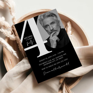 Invitation Black & White moderne 40ème Photo Anniversaire