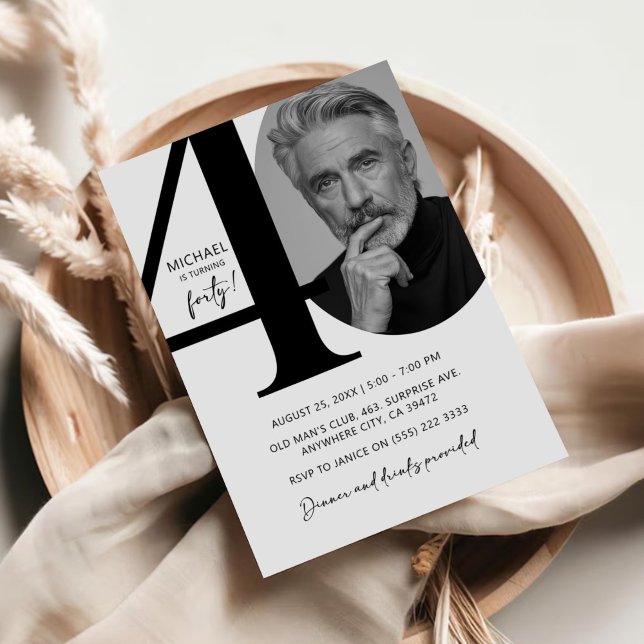 Invitation Black & White moderne 40ème Photo Anniversaire (Créateur téléchargé)
