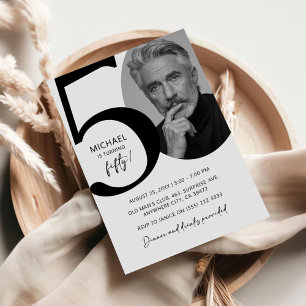 Invitation Black & White moderne 50ème Photo Anniversaire