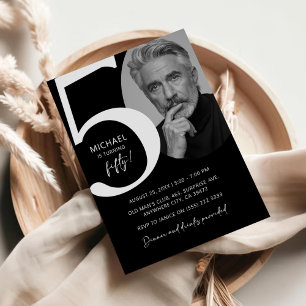 Invitation Black & White moderne 50ème Photo Anniversaire