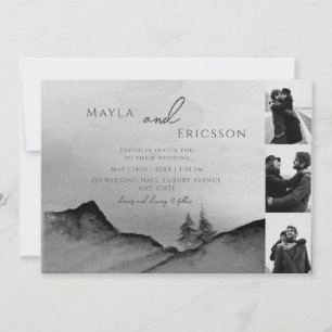 Invitation Black White Mountains Pine Trees 3 Photos Mariage