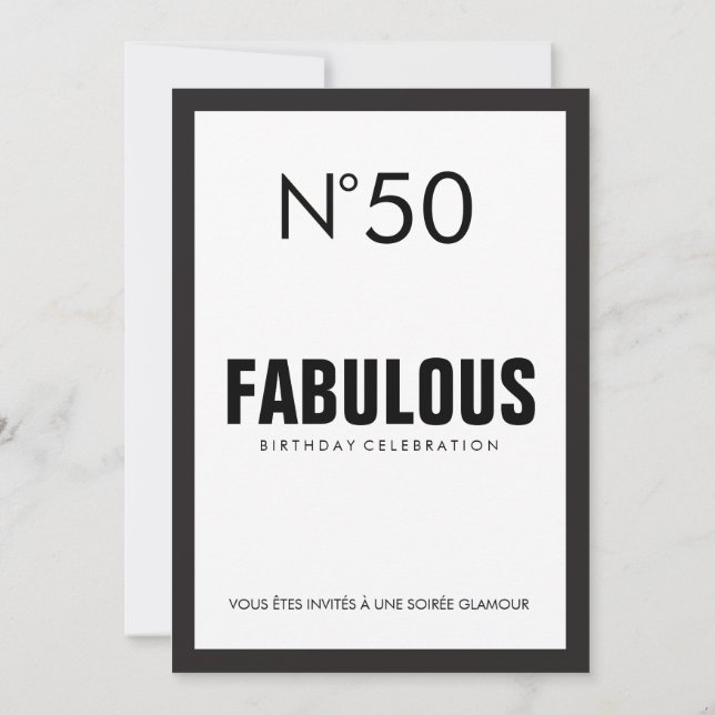 Invitation Black & White PARIS Thème FABULEUX 50ème anniversa (Dos)
