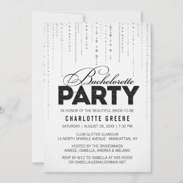 Invitation Black & White Parties scintillant Look Bachelorett (Devant)