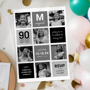 Invitation Black White Photo Collage 90e anniversaire