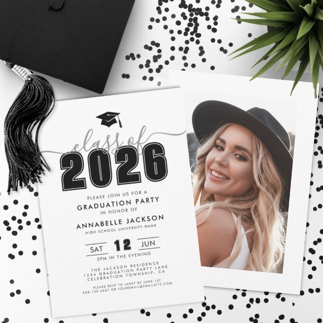 Invitation Black White Photo Graduation Party (Black White Photo Graduation Party Invitation)