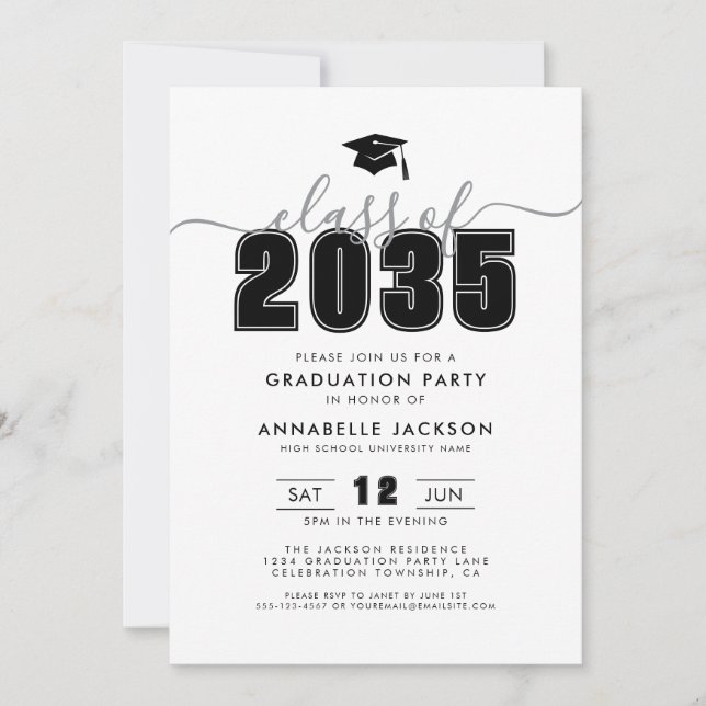 Invitation Black White Photo Graduation Party (Devant)