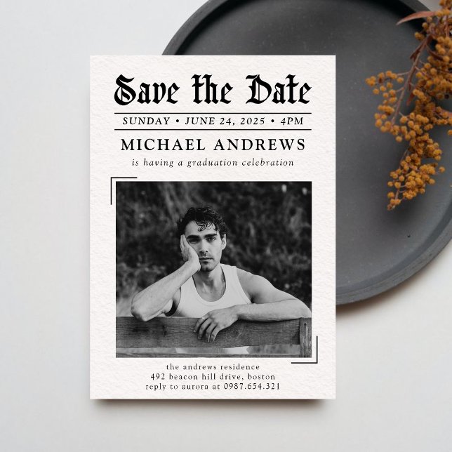 Invitation Black & White Photo Journal de la fête de graduati (Créateur téléchargé)