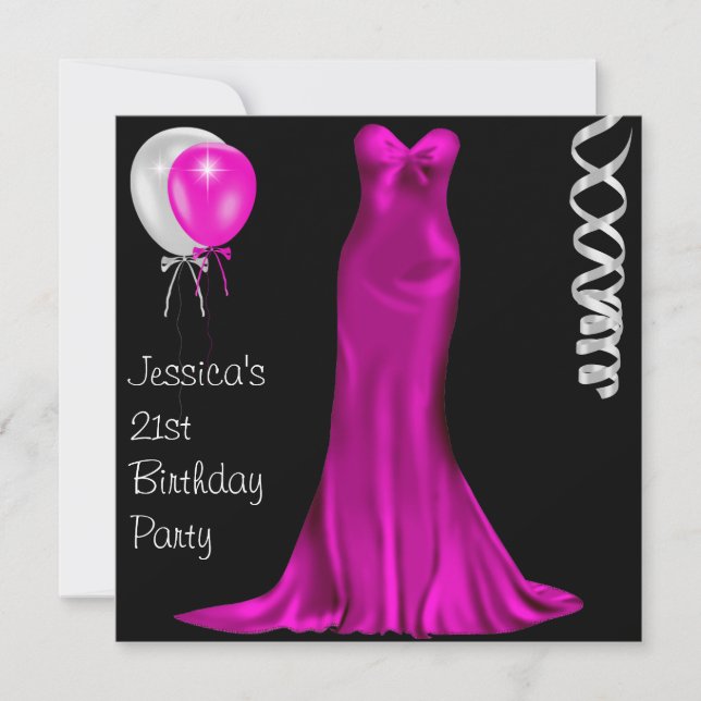 Invitation Black White Pink Formal Dress 21e anniversaire (Devant)