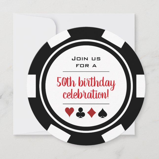 Invitation Black White Poker Chip Las Vegas Casino Anniversai (Devant)