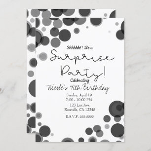 Invitation Black White Polka Dot Bulles Surprise