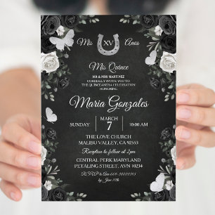 Invitation Black & White Princess Quinceanera fête d'annivers