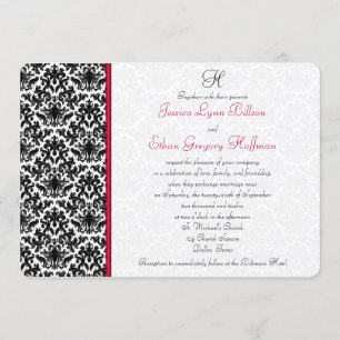 Invitation Black, White, Red Mariage damassé