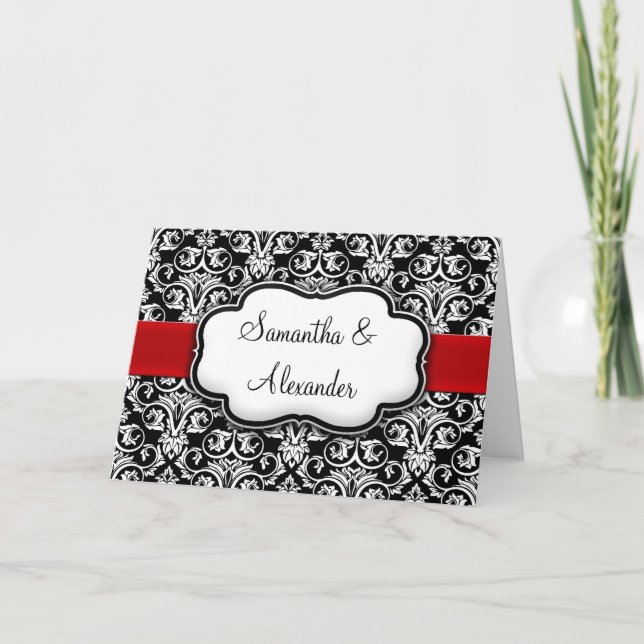 Invitation Black/White/Red Mariage damassé pliée (Devant)