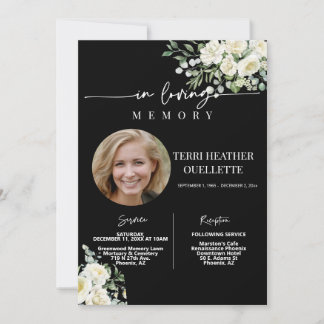 Invitation Black White Roses funérailles