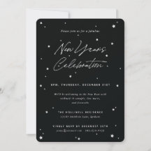 Black+White Script Étoiles éparpillées Fête du Nou