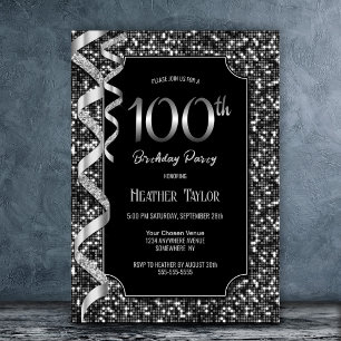 Invitation Black White Sequins 100e fête d'anniversaire
