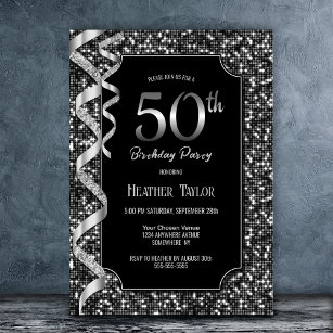 Invitation Black White Sequins 50e anniversaire fête
