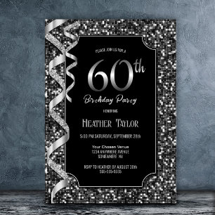 Invitation Black White Sequins 60e fête d'anniversaire