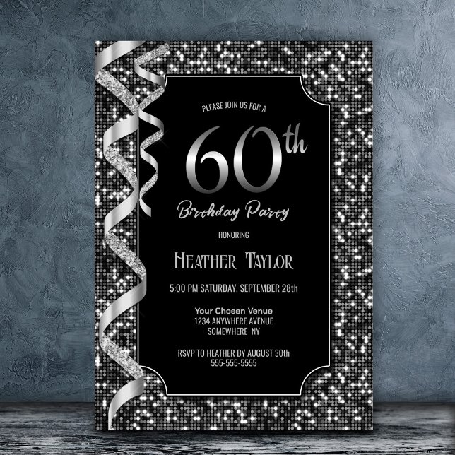 Invitation Black White Sequins 60e fête d'anniversaire (Créateur téléchargé)