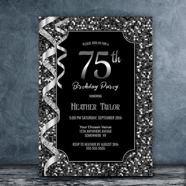 Invitation Black White Sequins 75e anniversaire (Créateur téléchargé)