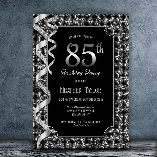 Invitation Black White Sequins 85e anniversaire (Créateur téléchargé)
