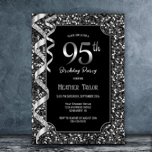 Invitation Black White Sequins 95e fête d'anniversaire
