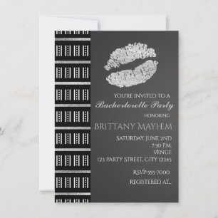 Invitation Black White & Silver Faux Shimmer Lèvres Kiss Part