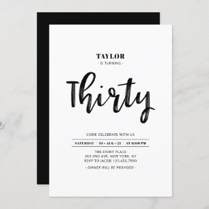 Invitation Black & White Simple 30e fête d'anniversaire