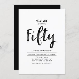Invitation Black & White Simple Cinquante-ème fête d'annivers