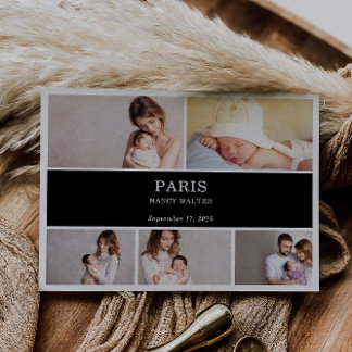 Invitation Black White Simple Photo Baby Announcement Card