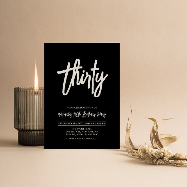 Invitation Black & White | Soirée élégante pour les 30 ans (Créateur téléchargé)