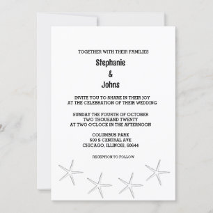 Invitation Black White Starfish Beach Destination Mariage