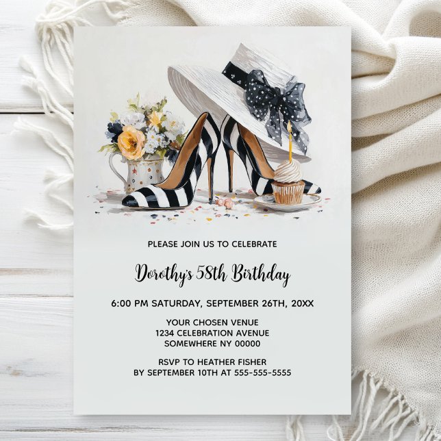 Invitation Black White Striped High Heel Shoes Birthday Party (Créateur téléchargé)