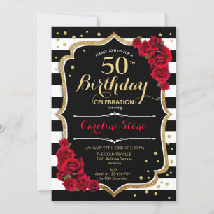 Invitation Black White Stripes Rose 50e anniversaire Invitati