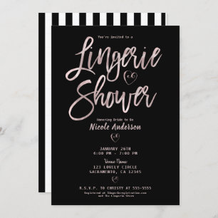 Invitation Black White Stripes Rose Gold Rose Lingerie Douche
