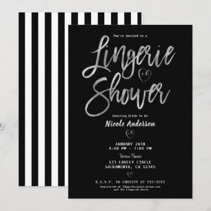 Invitation Black White Stripes Rose Gold Rose Lingerie Douche