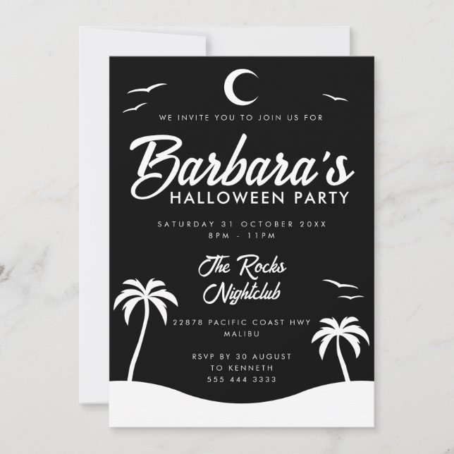 Invitation Black White Summer Night Beach Halloween (Devant)