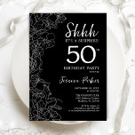 Invitation Black White Surprise 50e anniversaire<br><div class="desc">Black White Surprise 50e anniversaire Invitation. Le minimaliste design féminin moderne présente des accents botaniques et des caractères typographiques. Carte invitation florale simple parfaite pour une célébration anniversaire surprise femme élégante. Invitations Zazzle imprimées ou téléchargement instantané modèle imprimable numérique.</div>